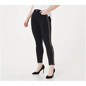 Jen7 by 7 for All Mankind Ankle Skinny Jeans Black with Leopard Detail Size 8